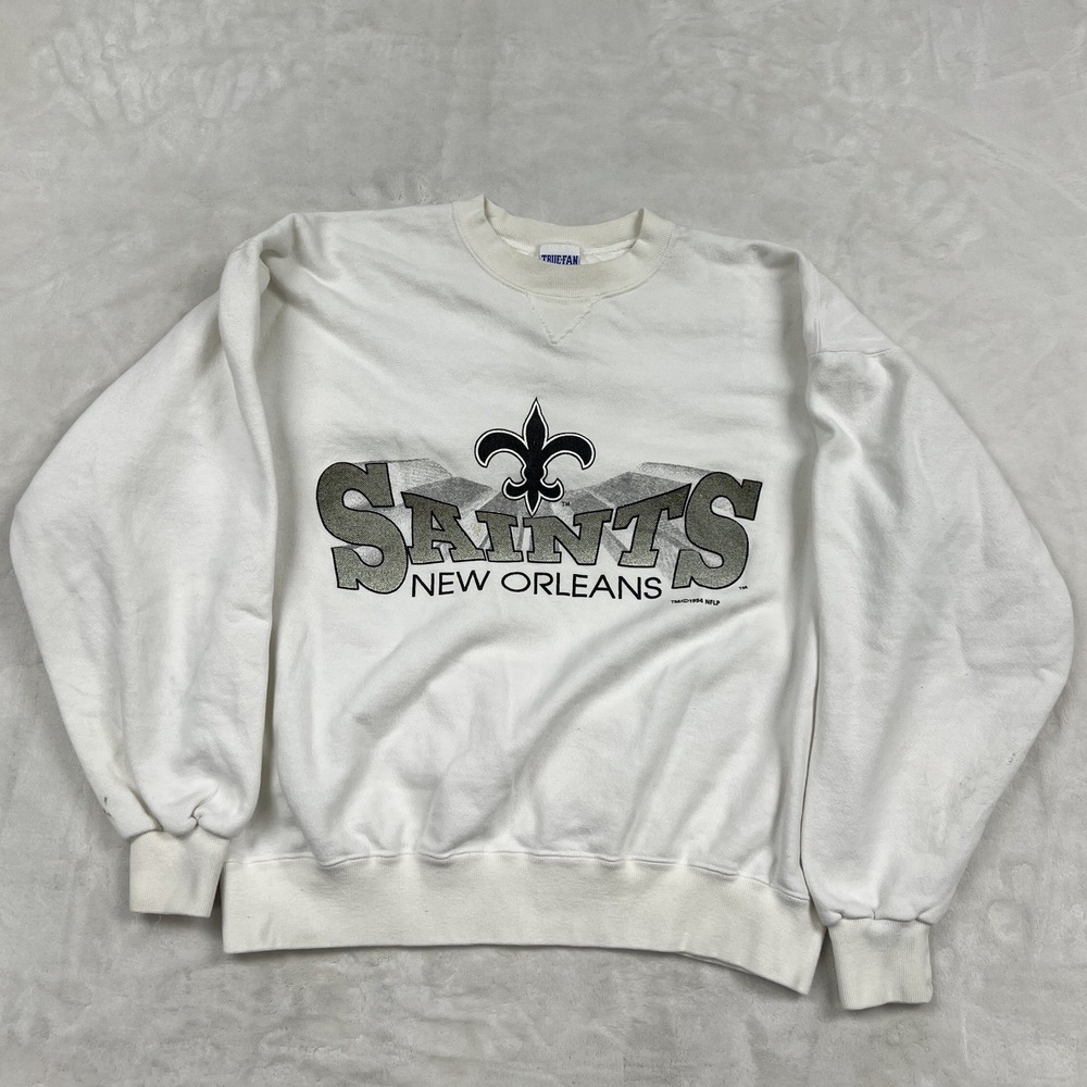 True Fan Sportswear Sweatshirt Mens Large White New Orleans Saints Vintage USA